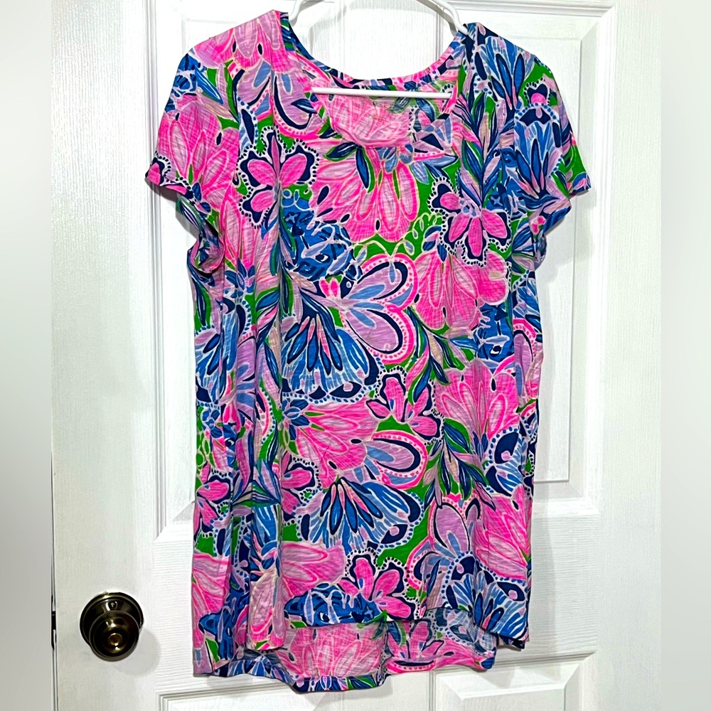 Lilly Pulitzer ladies Etta scoop neck floral pattern top shirt sz L